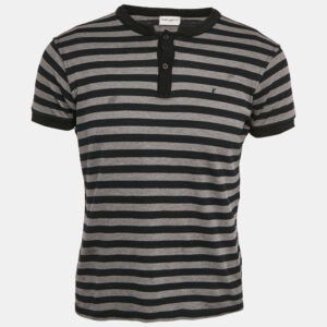 Saint Laurent Paris Black and Grey Striped Cotton T-Shirt M