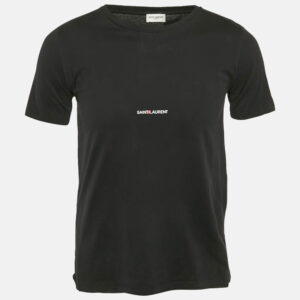 Saint Laurent Paris Black Logo Print Cotton Crew Neck T-Shirt S