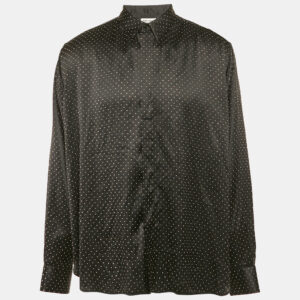 Saint Laurent Paris Black Micro Studded Satin Silk Shirt XXXL