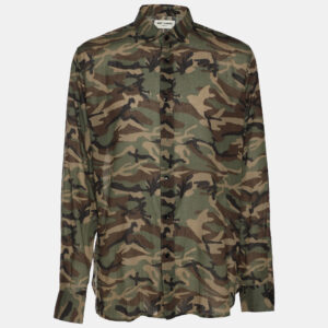 saint laurent camouflage print cotton knit shirt l