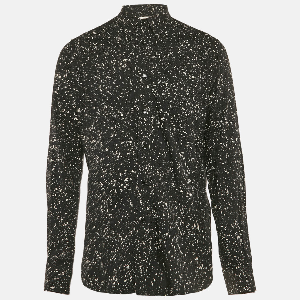 luxury-men-saint-laurent-paris-used-clothes-p1148731-006 Saint Laurent Black Print Crepe Full Sleeve Shirt XL