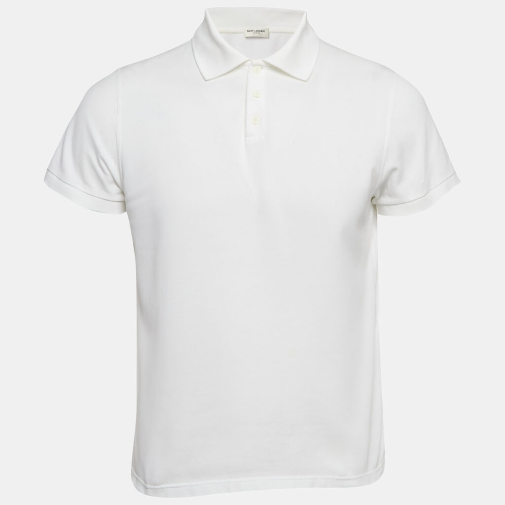 luxury-men-saint-laurent-paris-used-clothes-p1158707-006 Saint Laurent White Cotton Pique Polo T-Shirt M