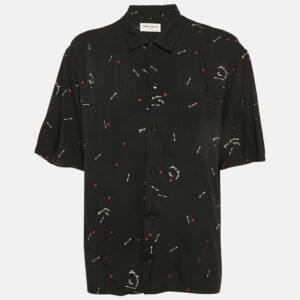 saint laurent black cupid print viscose button front shirt m