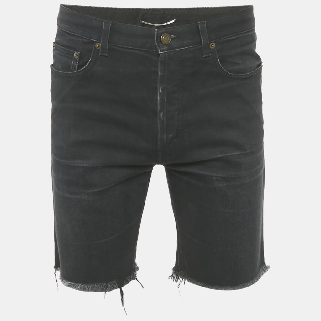luxury-men-saint-laurent-paris-used-clothes-p1169925-001 Saint Laurent Paris Black Denim Frayed Hem Shorts M