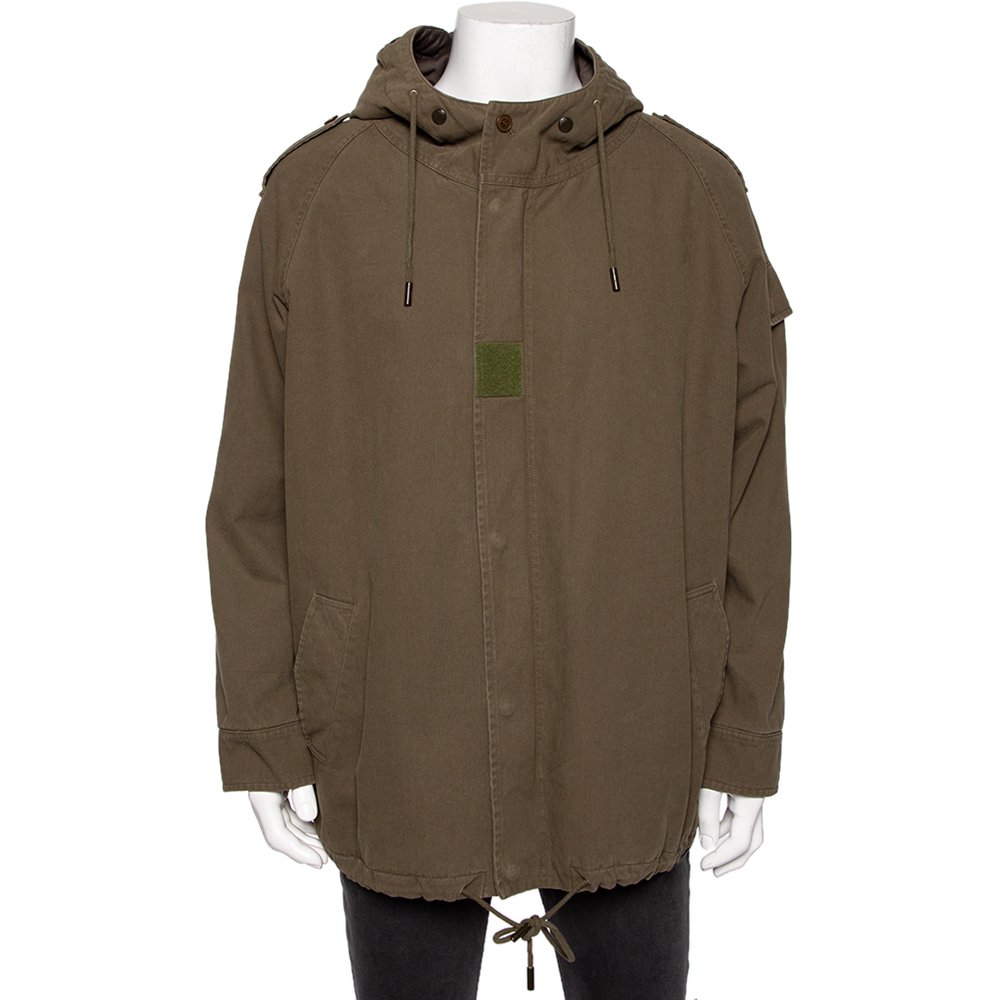 luxury-men-saint-laurent-paris-used-clothes-p577138-001-2 Saint Laurent Olive Green Cotton Hooded Parka Jacket M