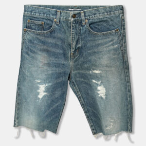 Saint Laurent Blue Distressed Denim Capri Shorts S