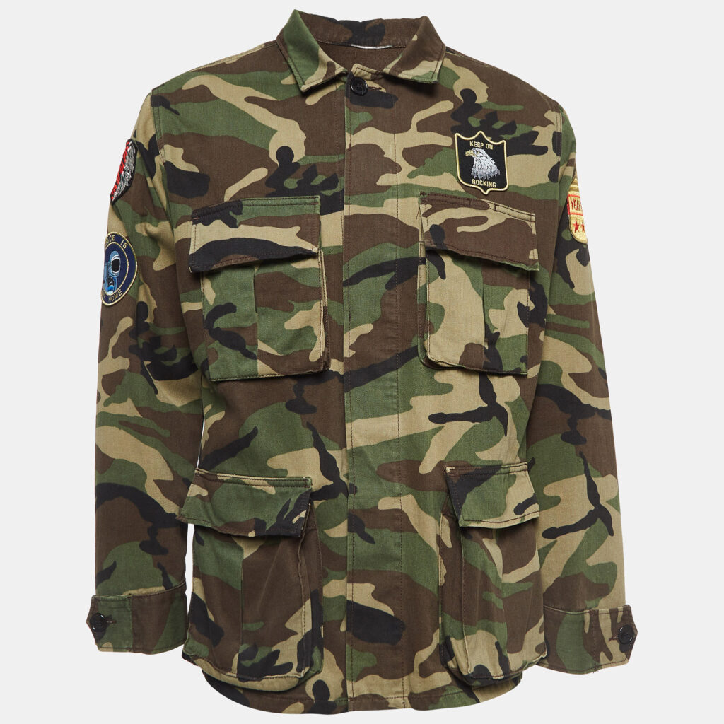 luxury-men-saint-laurent-paris-used-clothes-p978690-001 Saint Laurent Green Camouflage Print Cotton Utility Jacket M