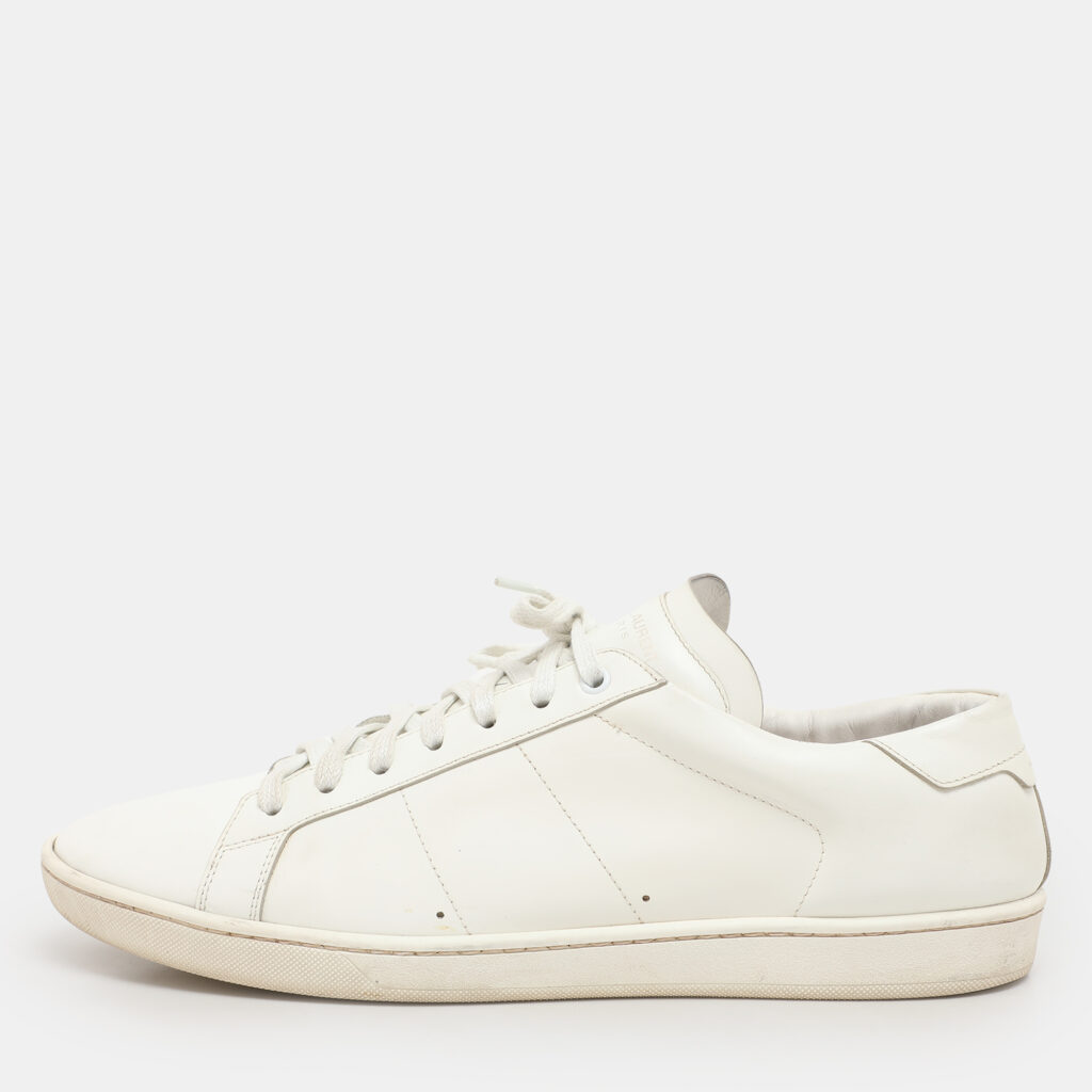 luxury-men-saint-laurent-paris-used-shoes-p1121421-001 Saint Laurent White Leather Low Top Sneakers Size 46