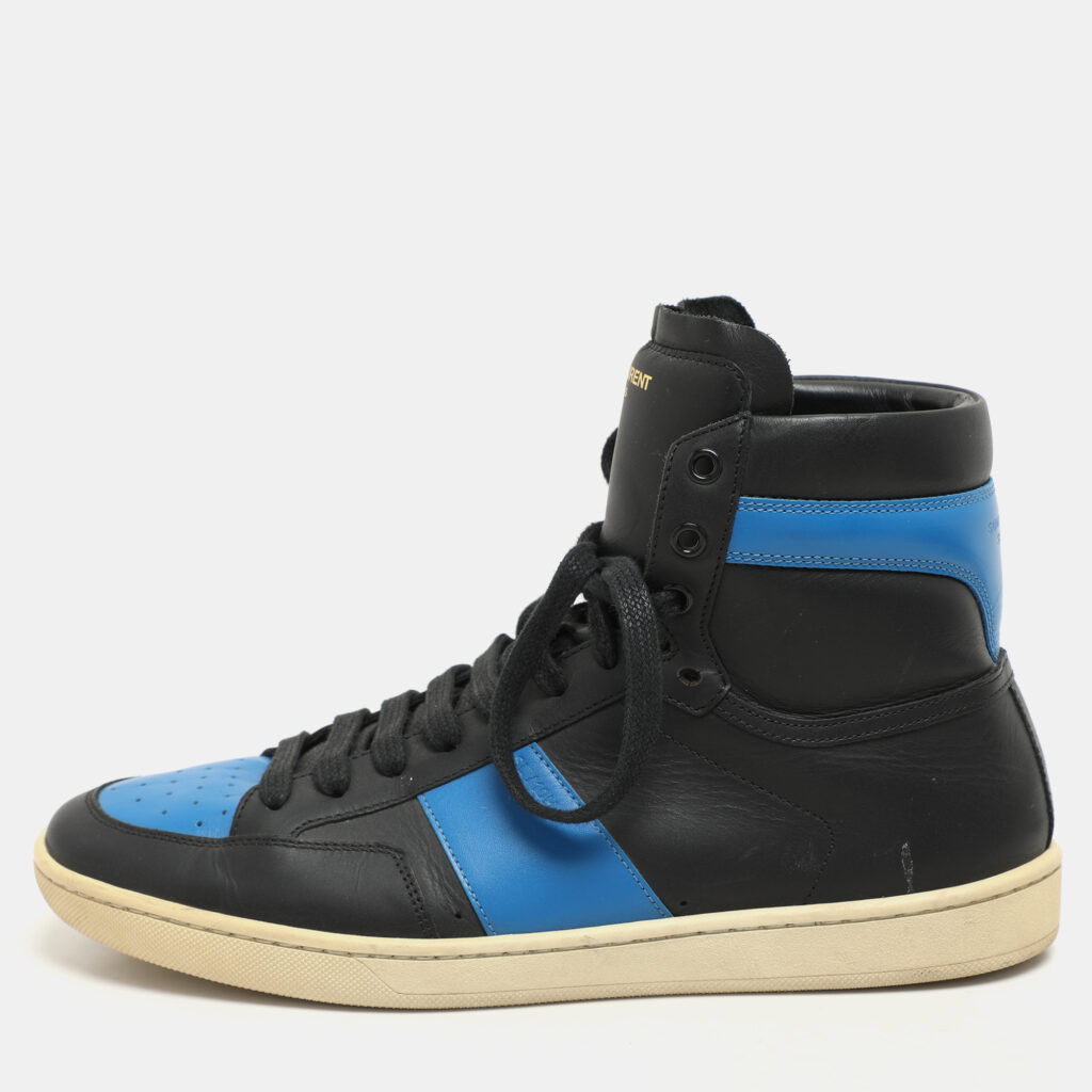 luxury-men-saint-laurent-paris-used-shoes-p1147194-003 Saint Laurent Black/Blue Leather SL-10H High Top Sneakers Size 41