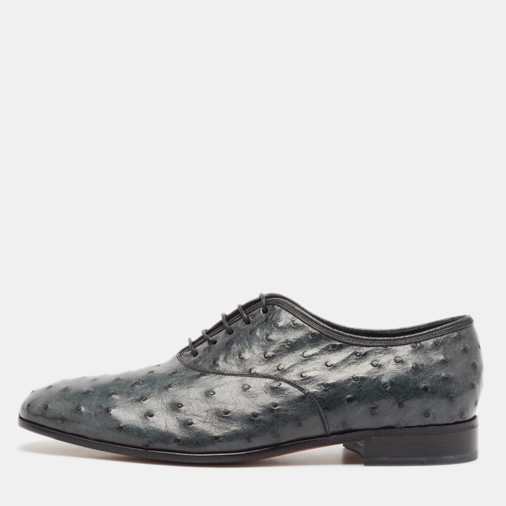 Salvatore Ferragamo Grey Ostrich Leather Gris Oxfords Size 41.5