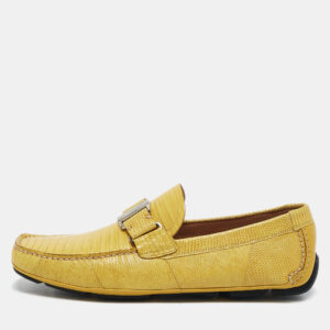 Salvatore Ferragamo Yellow Lizard Leather Sardegna Loafers Size 41.5