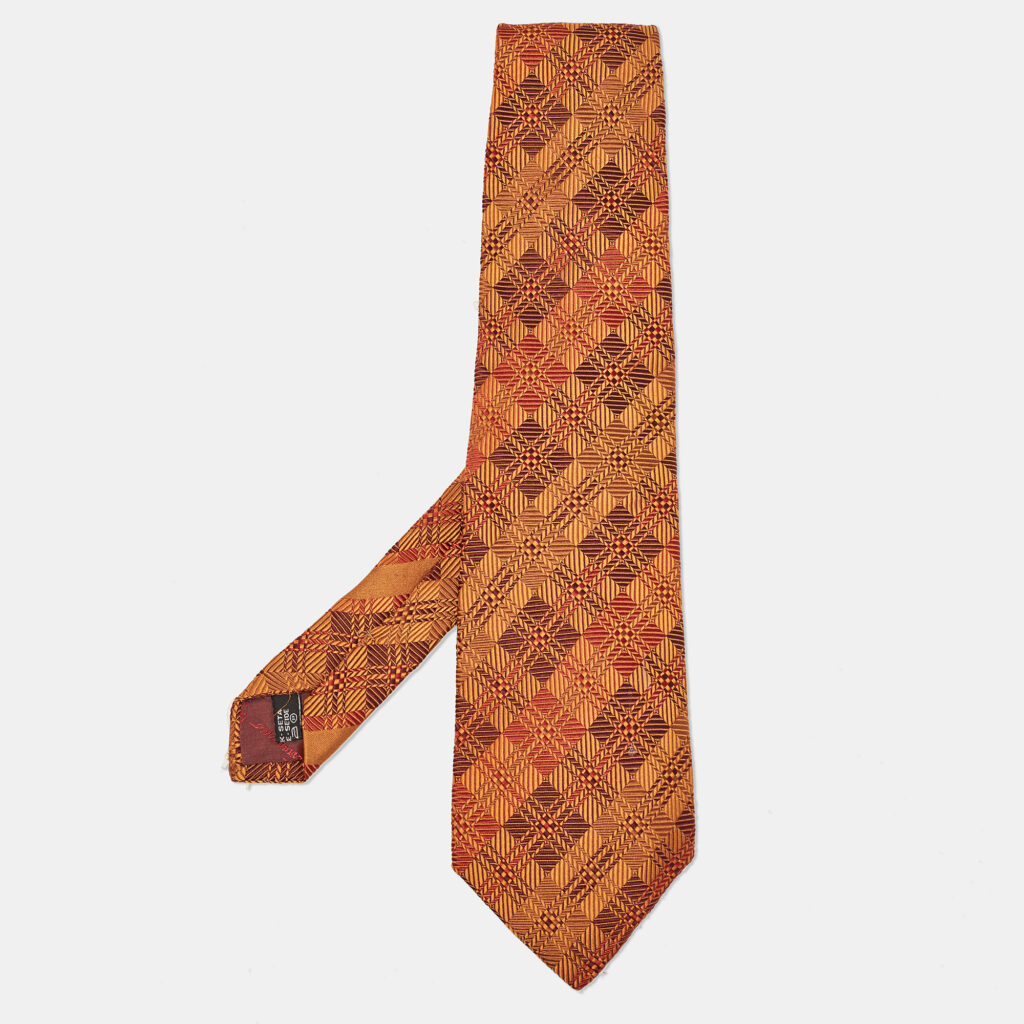 luxury-men-salvatore-ferragamo-used-accessories-p1105729-004 Salvatore Ferragamo Brown Striped Silk Traditional Tie