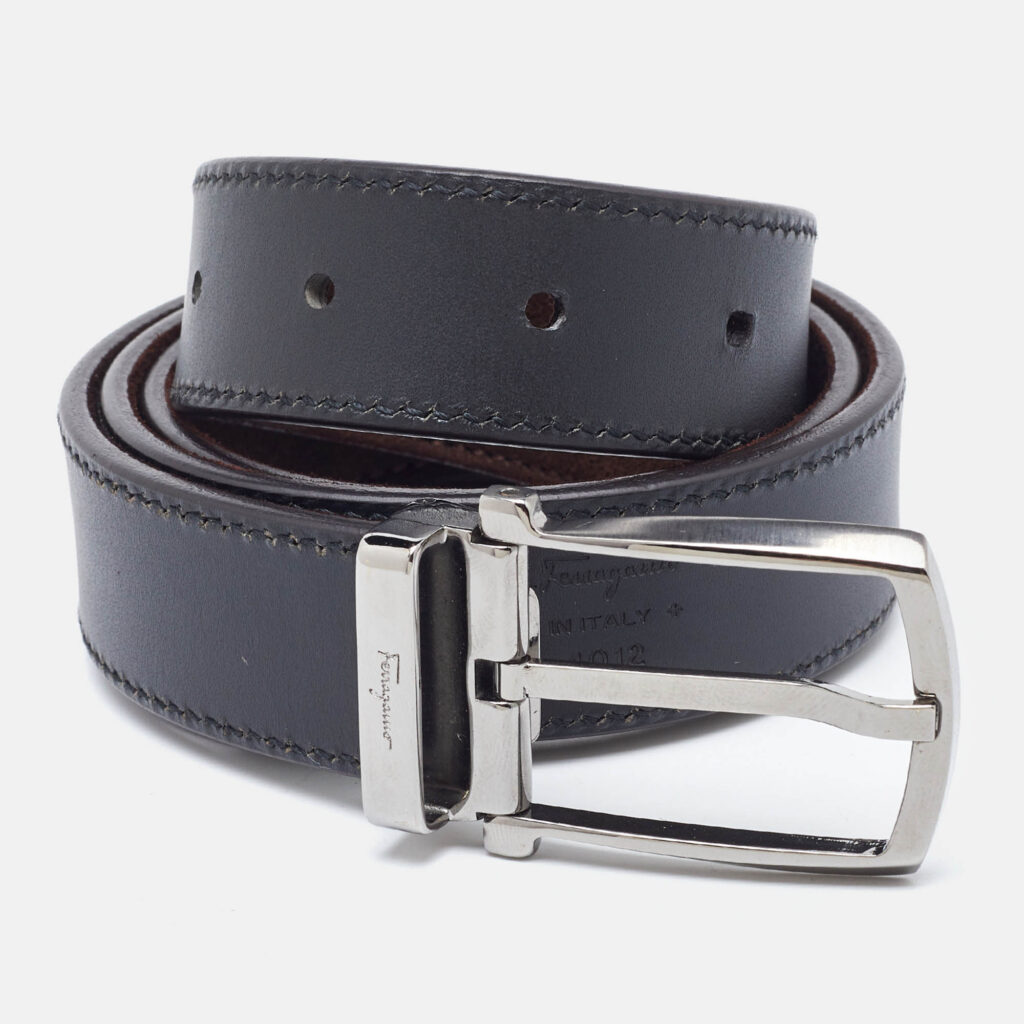luxury-men-salvatore-ferragamo-used-accessories-p1113658-002.jpg Salvatore Ferragamo Brown/Black Suede and Leather Cut to Size Reversible Belt