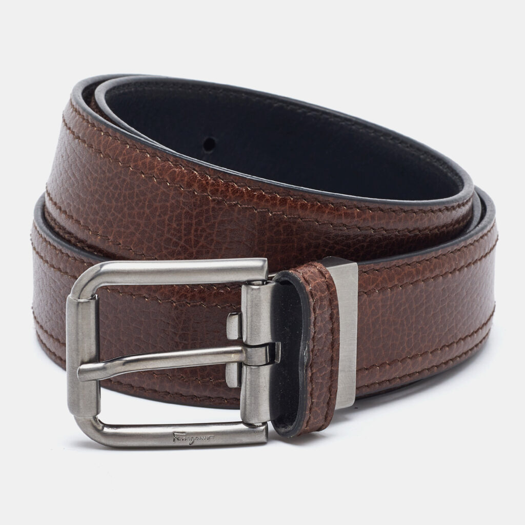 luxury-men-salvatore-ferragamo-used-accessories-p1113669-001 Salvatore Ferragamo Brown Leather Cut to Size Reversible Belt