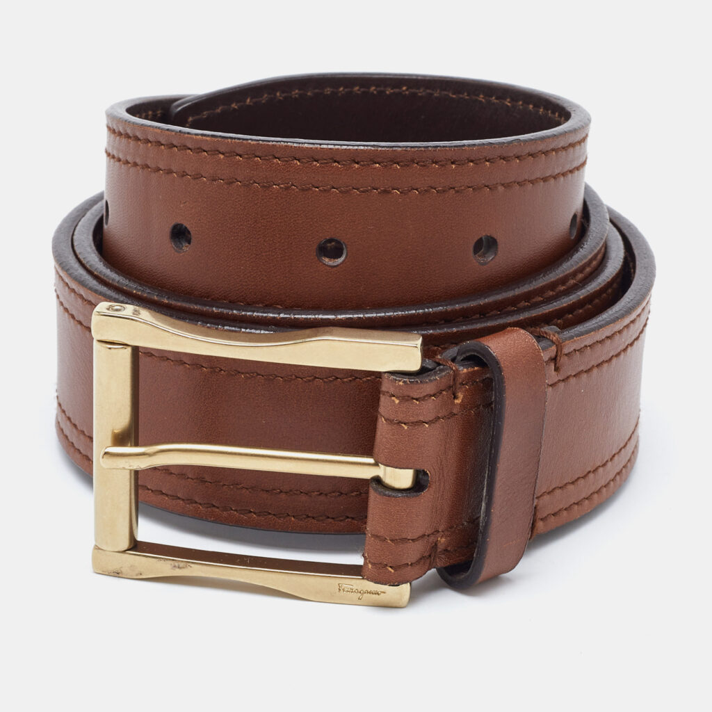 luxury-men-salvatore-ferragamo-used-accessories-p1113675-006 Salvatore Ferragamo Brown Leather Buckle Belt 85CM