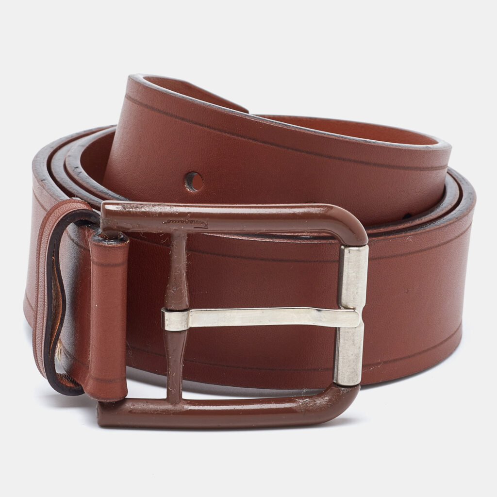 luxury-men-salvatore-ferragamo-used-accessories-p1115102-001 Salvatore Ferragamo Brown Leather Buckle Belt 85CM