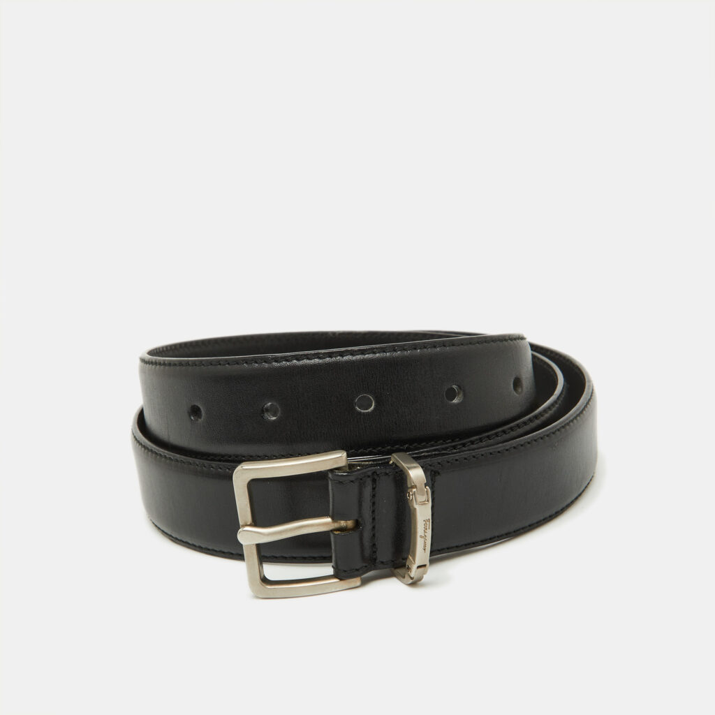 luxury-men-salvatore-ferragamo-used-accessories-p1116565-001 Salvatore Ferragamo Black Leather Buckle Belt 85CM