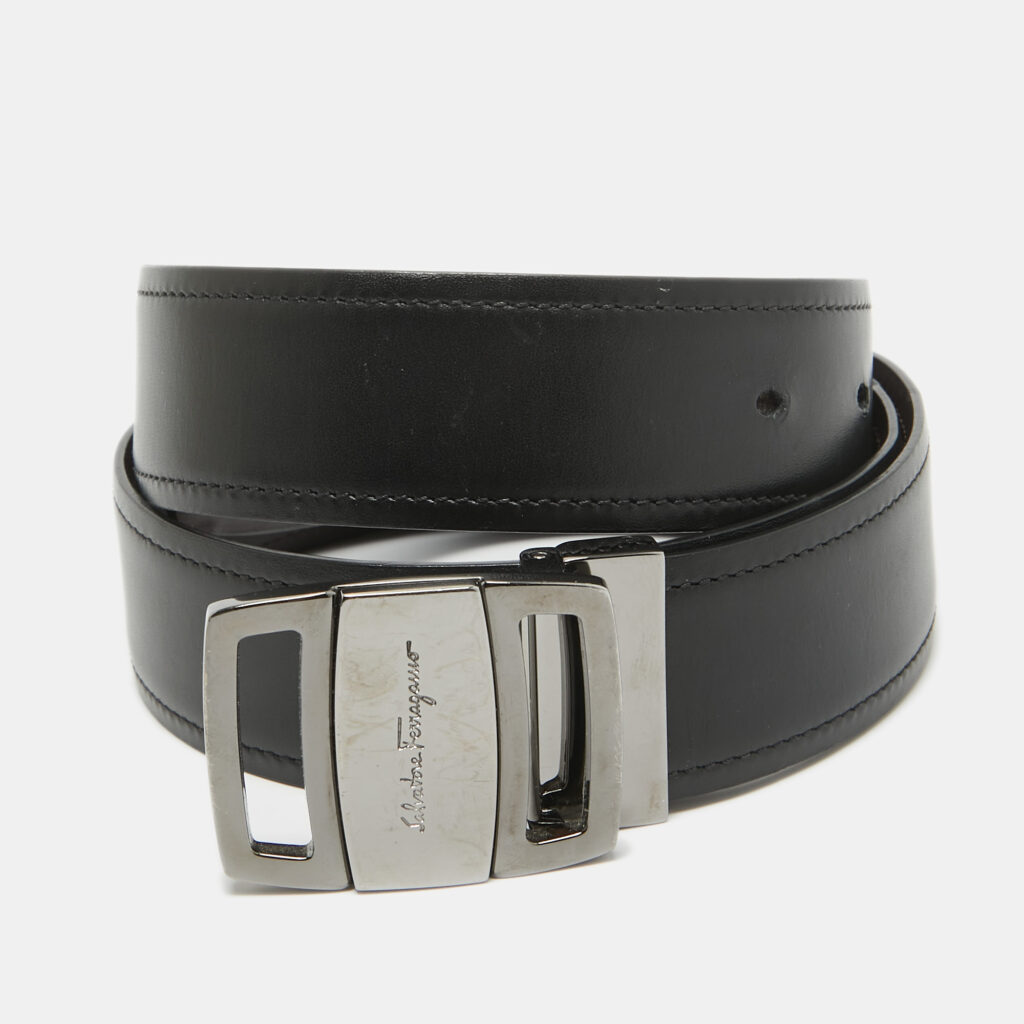 luxury-men-salvatore-ferragamo-used-accessories-p994713-001 Salvatore Ferragamo Black/Dark Brown Leather Cut to Size Buckle Belt