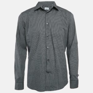 Salvatore Ferragamo Blue Printed Cotton Button Front Shirt L