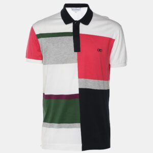 Salvatore Ferragamo Multicolor Colorblock Pattern Jersey Polo T-Shirt M
