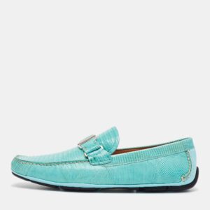Salvatore Ferragamo Blue Lizard Leather Sardegna Loafers Size 44
