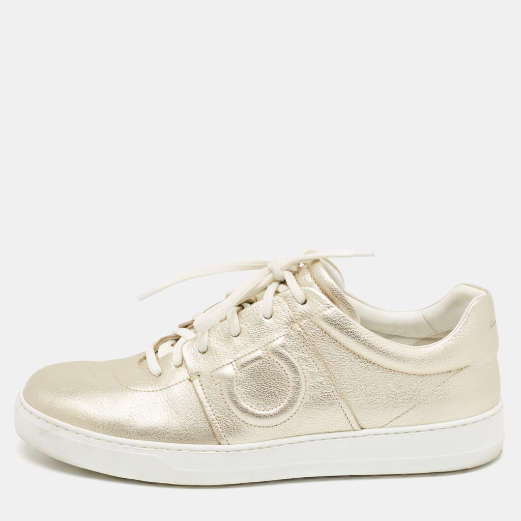 luxury-men-salvatore-ferragamo-used-shoes-p1092368-001 Salvatore Ferragamo Metallic Leather Lace Up Sneakers Size 44.5