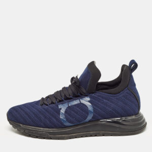 Salvatore Ferragamo Blue Fabric Gancini Lace Up Sneakers Size 42.5