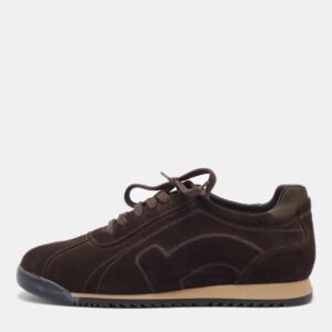 Salvatore Ferragamo Dark Brown Suede Low Top Sneakers Size 41.5
