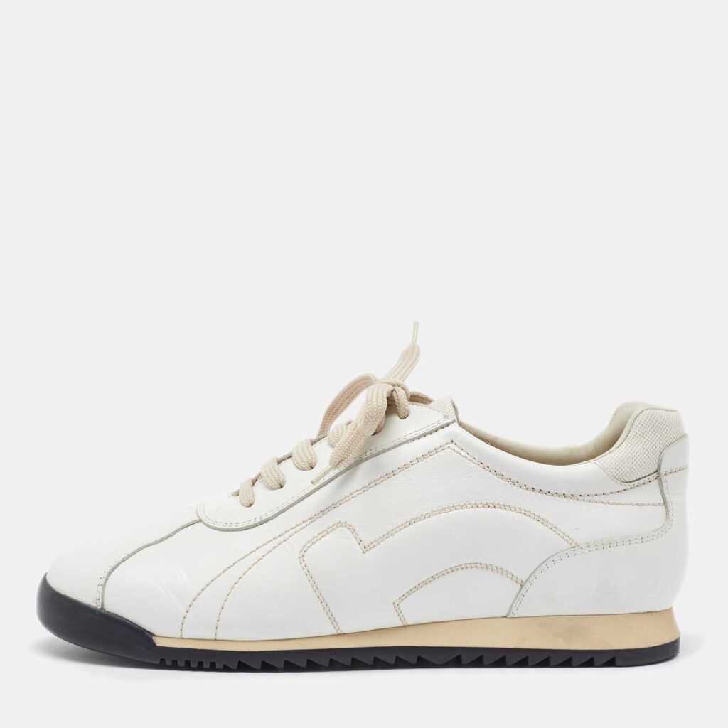 luxury-men-salvatore-ferragamo-used-shoes-p1115620-003 Salvatore Ferragamo White Leather Low Top Sneakers Size 41.5