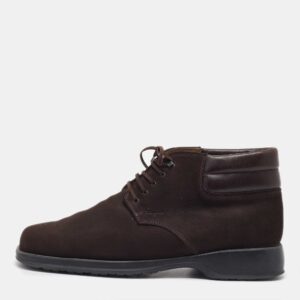 Salvatore Ferragamo Dark Brown Suede Lace Up Mid Sneakers Size 41.5