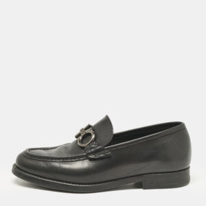 Salvatore Ferragamo Black Leather Double Gancio Loafers Size 39.5