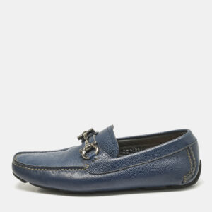 Salvatore Ferragamo Navy Blue Leather Parigi Gancini Loafers Size 39