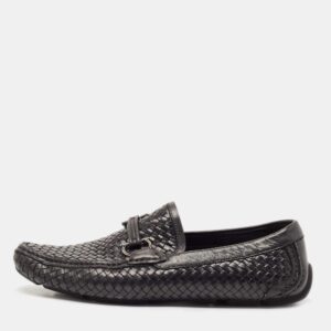 Salvatore Ferragamo Black Woven Leather Parigi Gancio Bit Loafers Size 43