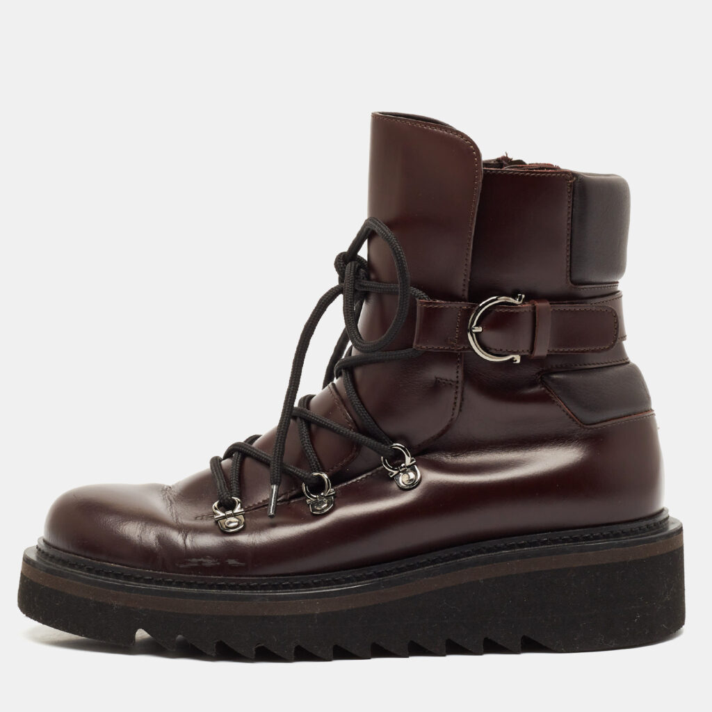 luxury-men-salvatore-ferragamo-used-shoes-p1138841-010 Salvatore Ferragamo Burgundy Leather Ankle Length Boots Size 41.5