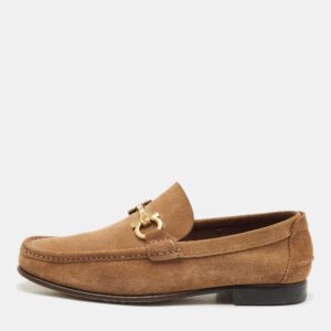 Salvatore Ferragamo Brown Suede Gancini Slip On Loafers Size 42