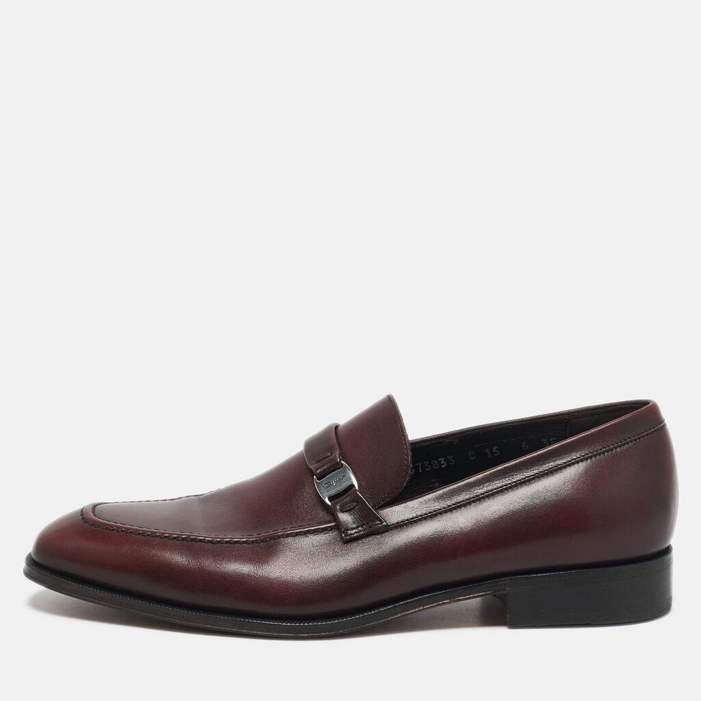 Salvatore Ferragamo Burgundy Leather Slip On Loafers Size 40