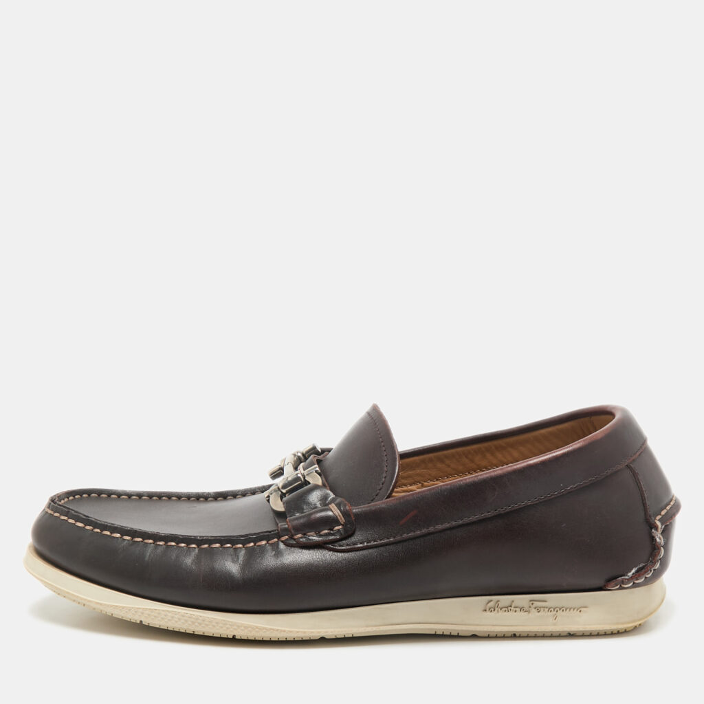 luxury-men-salvatore-ferragamo-used-shoes-p1158397-001 Salvatore Ferragamo Brown Leather Gancini Slip On Loafers Size 41