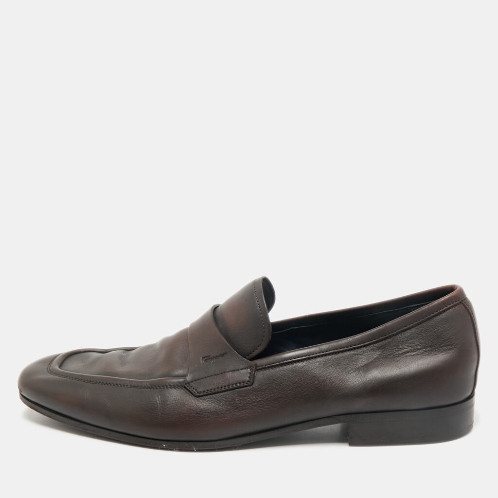 luxury-men-salvatore-ferragamo-used-shoes-p1158436-001 Salvatore Ferragamo Dark Brown Leather Penny Loafers Size 44.5
