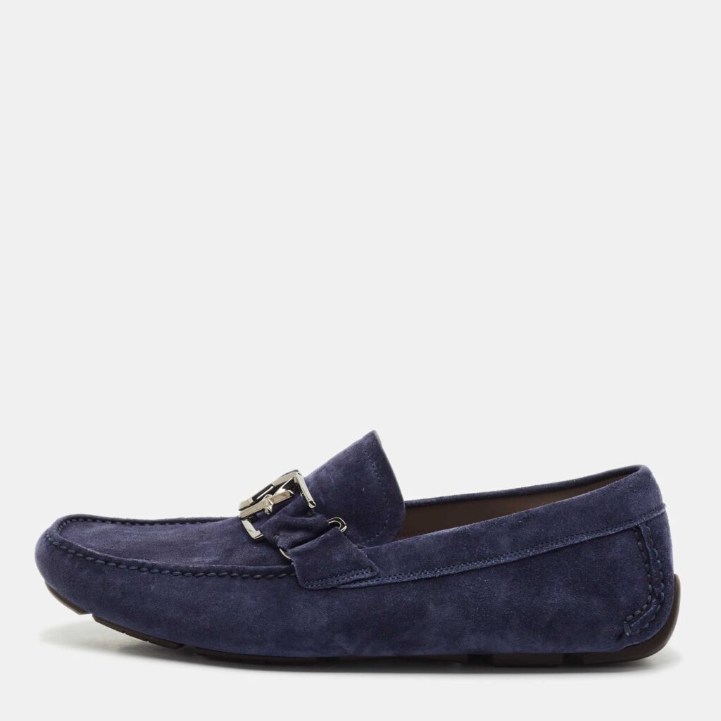 luxury-men-salvatore-ferragamo-used-shoes-p1163144-003 Salvatore Ferragamo Navy Blue Suede Gancini Loafers Size 43