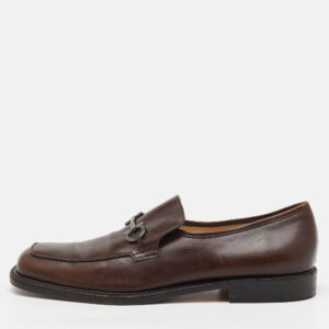 Salvatore Ferragamo Dark Brown Leather Gancini Slip On Loafers Size 46
