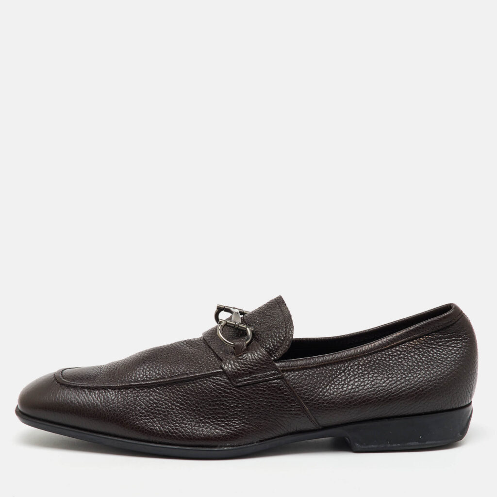 luxury-men-salvatore-ferragamo-used-shoes-p1166955-010 Salvatore Ferragamo Dark Brown Leather Gancini Penny Loafers Size 46