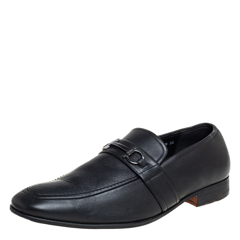 Salvatore Ferragamo Black Leather Slip On Loafers Size 43.5