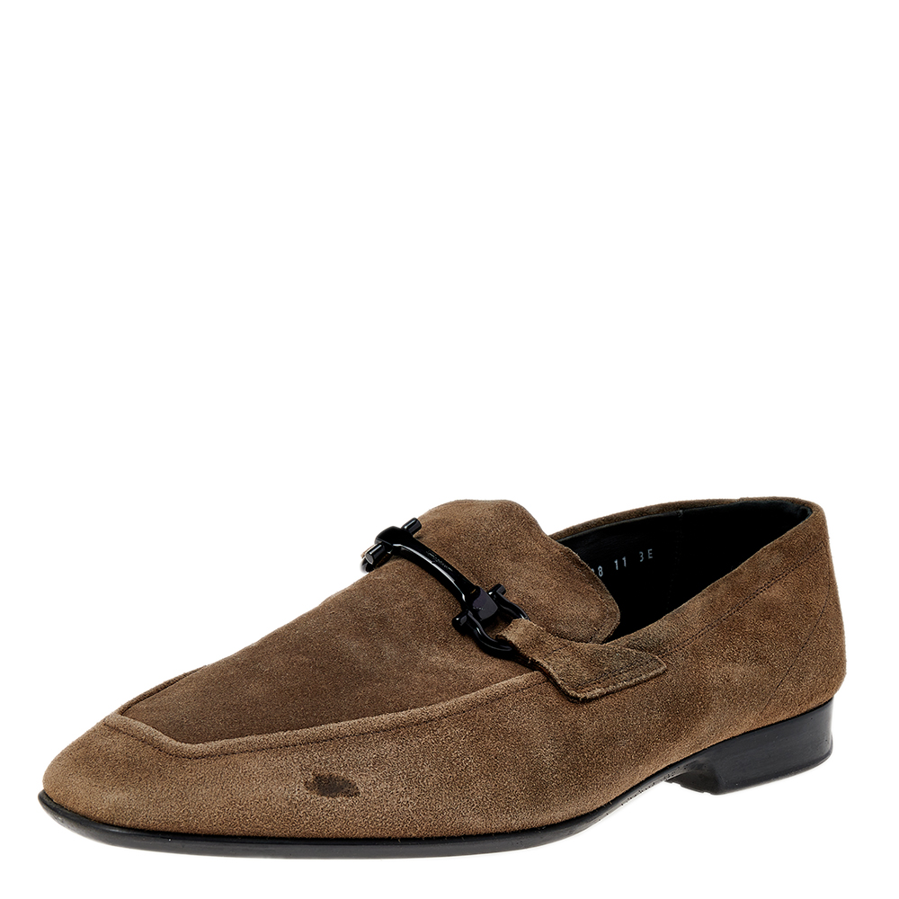 luxury-men-salvatore-ferragamo-used-shoes-p492075-006 Salvatore Ferragamo Grey Suede Gancini Slip On Loafers Size 45