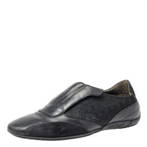 Salvatore Ferragamo Black Leather And Signature Canvas Slip On Sneakers Size 42