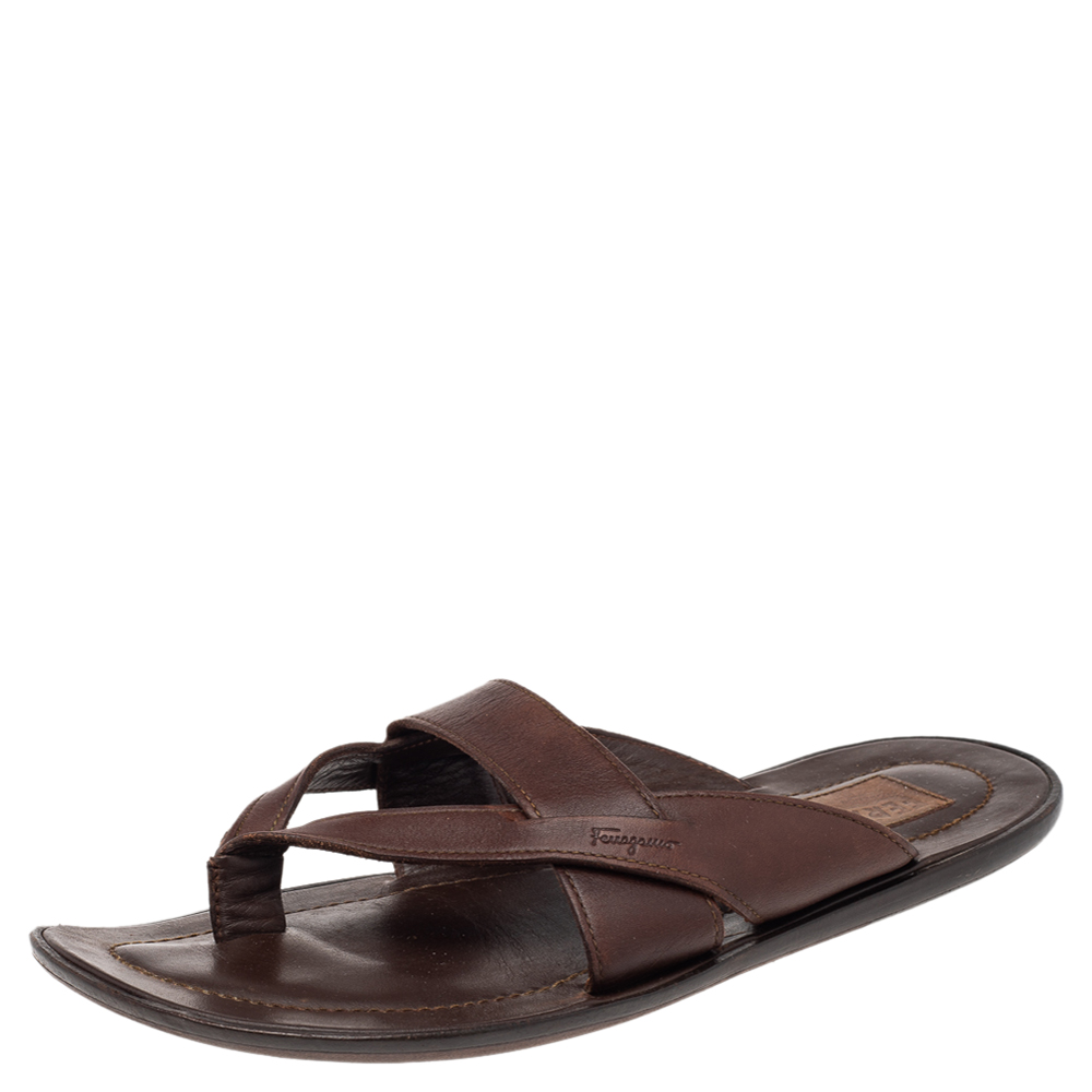 luxury-men-salvatore-ferragamo-used-shoes-p514806-007-2 Salvatore Ferragamo Brown Leather Thong Sandals Size 40.5