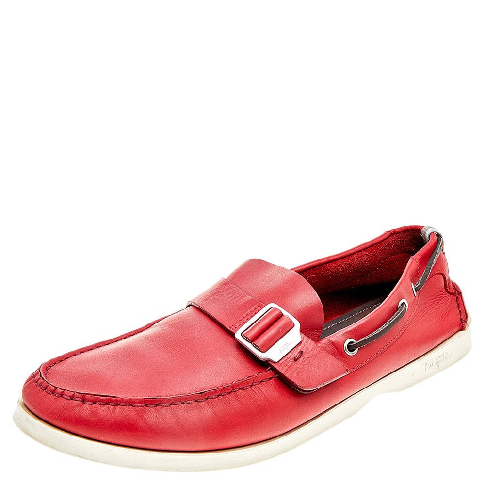 luxury-men-salvatore-ferragamo-used-shoes-p514877-007-1 Salvatore Ferragamo Red Leather Slip On Loafers Size 46