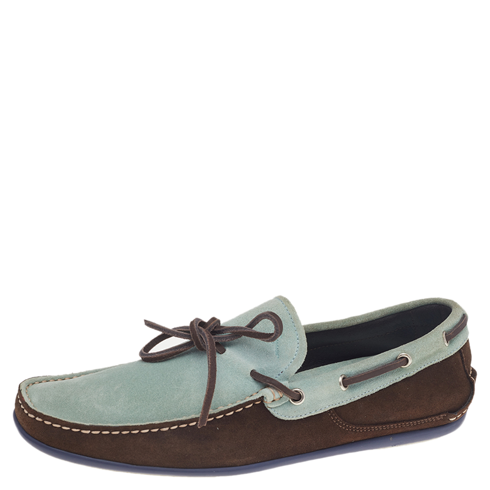 luxury-men-salvatore-ferragamo-used-shoes-p514914-004-2 Salvatore Ferragamo Mint Green/Brown Suede And Leather Slip On Loafers Size 41.5