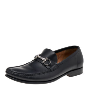 Salvatore Ferragamo Black Leather Gancio Slip On Loafers Size 43.5