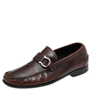 Salvatore Ferragamo Brown Leather Gancio Slip On Loafers Size 40