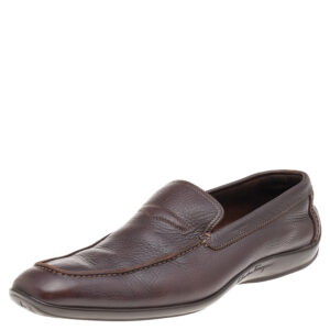 Salvatore Ferragamo Dark Brown Leather Slip On Penny Loafers Size 41.5